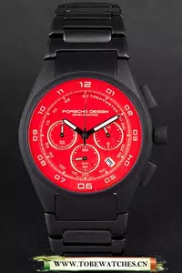 Porsche Dashboard Black Stainless Steel Strap Red Dial En59282
