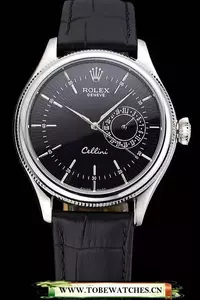 Rolex Cellini Black Dial Stainless Steel Case Black Leather Bracelet En60650
