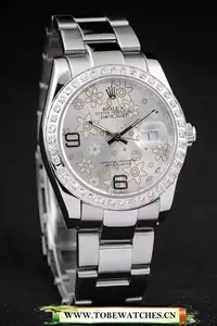 Rolex Datejust Polished Stainless Steel Silver Flowers Dial Diamond Plated En58019