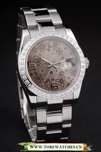 Rolex Datejust Polished Stainless Steel Brown Flowers Dial Diamond Plated En58020