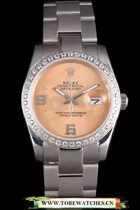 Rolex Datejust Polished Stainless Steel Orange Flowers Dial Diamond Plated En58021