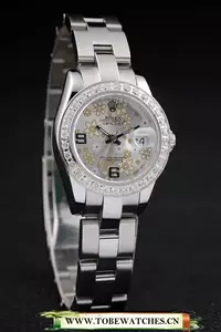 Rolex Datejust Polished Stainless Steel Silver Flowers Dial Diamond Plated En58023