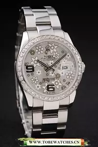 Rolex Datejust Stainless Steel Silver Flowers Dial Diamond Plated En58418