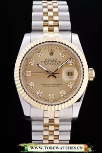 Rolex Datejust Gold Dial Diamonds Ribbed Bezel En58633