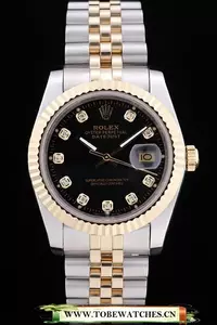 Rolex Datejust Black Dial Diamonds Ribbed Bezel En58634