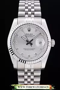 Rolex Datejust Silver Dial Diamonds Ribbed Bezel En58636