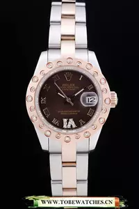 Rolex Datejust Diamonds Rose Gold Polished Bezel Brown Dial En58656