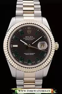Rolex Datejust Gold Ribbed Pattern Bezel Black Dial En58678