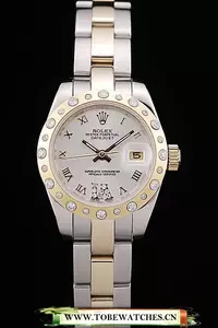 Rolex Datejust Brushed Stainless Steel Case White Dial Diamond Plated En58685