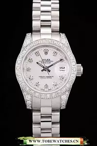 Rolex Datejust Brushed Stainless Steel Diamond Plated Case White Dial Diamond Plated Bezel En58686