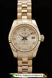 Rolex Datejust Ribbed Pattern Gold Bezel Gold Dial En58687