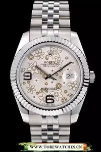Rolex Datejust Stainless Steel Ribbed Bezel Flower Silver Dial En58929