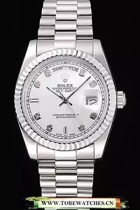 Rolex Day Date Polished Stainless Steel Silver Dial En58035