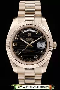 Rolex Daydate Black Patterned Dial Gold Stainless Steel Strap En58926