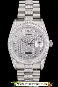 Rolex Daydate Diamond Plated Stainless Steel Bracelet Diamond Plated Dial En58932