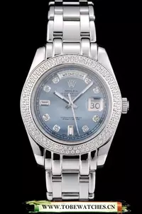 Rolex Daydate Diamond Plated Stainless Steel Bezel Blue Dial En58934