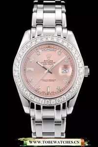 Rolex Daydate Diamond Plated Stainless Steel Bezel Rose Dial En58935