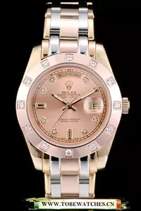 Rolex Daydate Diamond Plated Rose Gold Bezel Triple Colored Bracelet En58936