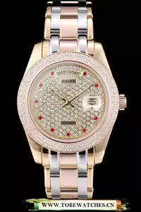Rolex Daydate Diamond Plated Gold Dial Triple Colored Bracelet En58937