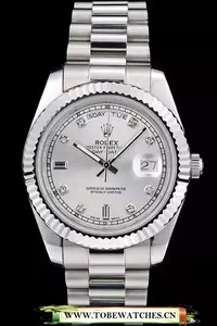 Rolex Daydate Stainless Steel Ribbed Bezel Silver Dial En98922