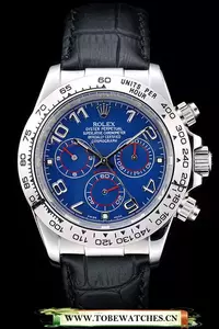 Rolex Daytona Stainless Steel Case Blue Dial Black Leather Strap En58728