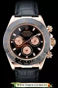 Rolex Daytona Rose Gold Case Black Dial Black Leather Strap En58730