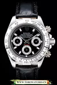 Rolex Daytona Lady Stainless Steel Case Black Dial Black Leather Strap Tachymeter En58739