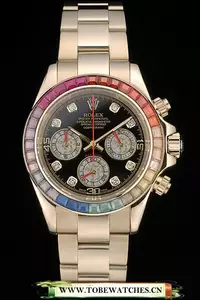 Rolex Daytona Cosmograph Rainbow Crystals Bezel Rose Gold Strap Black Dial En59215