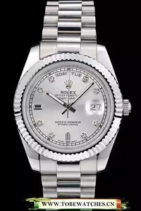 Rolex Daydate Stainless Steel Ribbed Bezel Silver Dial En58941
