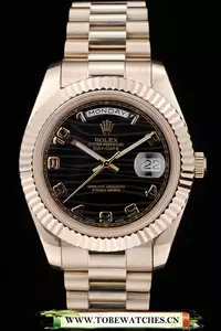 Rolex Daydate Gold Stainless Steel Ribbed Bezel Black Dial En58944