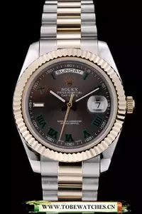 Rolex Daydate Gold Stainless Steel Ribbed Bezel Grey Dial En58945