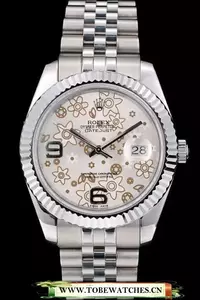 Rolex Datejust Stainless Steel Ribbed Bezel Flower Silver Dial En58947