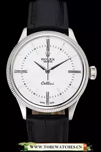 Rolex Cellini Time Silver Case White Dial Black Leather Bracelet En60537