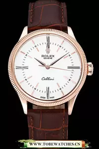Rolex Cellini Time Gold Case White Dial Brown Leather Bracelet En60539