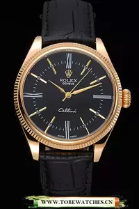 Rolex Cellini Black Dial Gold Case Black Leather Strap En120975