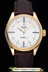 Rolex Cellini White Dial Gold Case Brown Leather Strap En120976