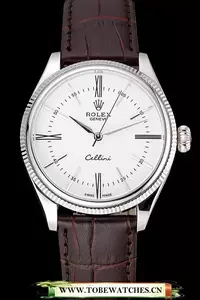 Rolex Cellini White Dial Stainless Steel Case Brown Leather Strap En120982