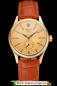Rolex Cellini Gold Dial Blue Markings Gold Case Light Brown Leather Strap En121587