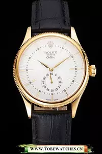 Rolex Cellini White Dial Gold Case Black Leather Strap En121589
