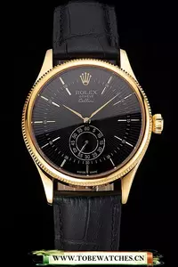 Rolex Cellini Black Dial Gold Case Black Leather Strap En121590