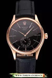 Rolex Cellini Black Dial Rose Gold Case Black Leather Strap En121591