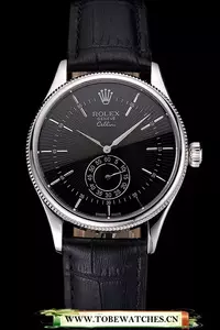 Rolex Cellini Black Dial Stainless Steel Case Black Leather Strap En121593
