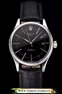 Rolex Cellini Date Black Dial Stainless Steel Case Black Leather Strap En121594
