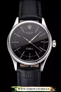 Rolex Cellini Black Dial Steel Case Black Leather Strap En121596