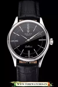 Rolex Cellini Black Dial Roman Numerals Stainless Steel Case Black Leather Strap En121597