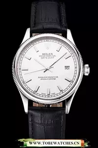 Rolex Datejust White Dial Stainless Steel Case Black Leather Strap En121598