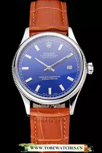 Rolex Datejust Blue Dial Stainless Steel Case Light Brown Leather Strap En121601