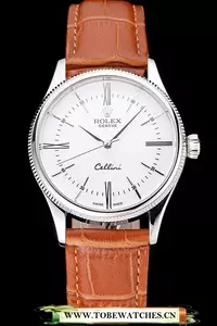 Rolex Cellini White Dial Roman Numerals Stainless Steel Case Light Brown Leather Strap En121602