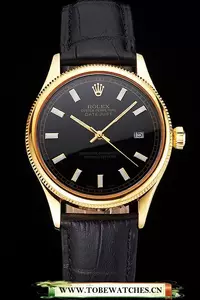 Rolex Datejust Black Dial Gold Case Black Leather Strap En121604