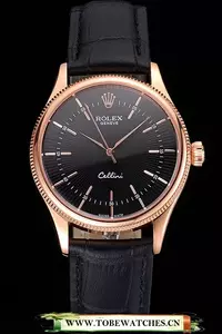 Rolex Cellini Black Dial Rose Gold Markings Rose Gold Case Black Leather Strap En121608